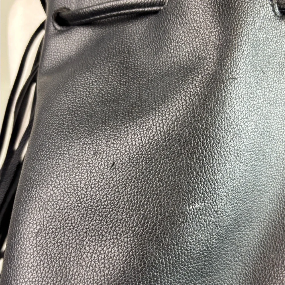 Victoria's Secret Black faux leather boho fringe bag backpack drawstring tote - Picture 10 of 13